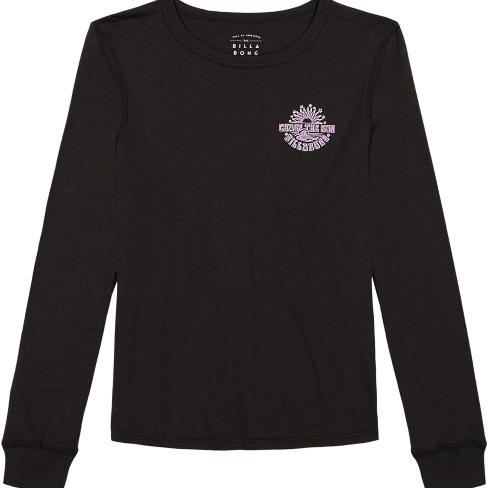 Billabong Kids Black Long Sleeve Tee with Purple Graphic boyfriend fit t shirt